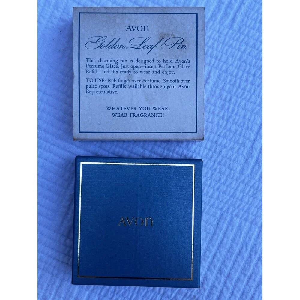 1969 Vintage NIB Mint & Full! Avon Solid Perfume Glace Leaf Faux Pearl Brooch